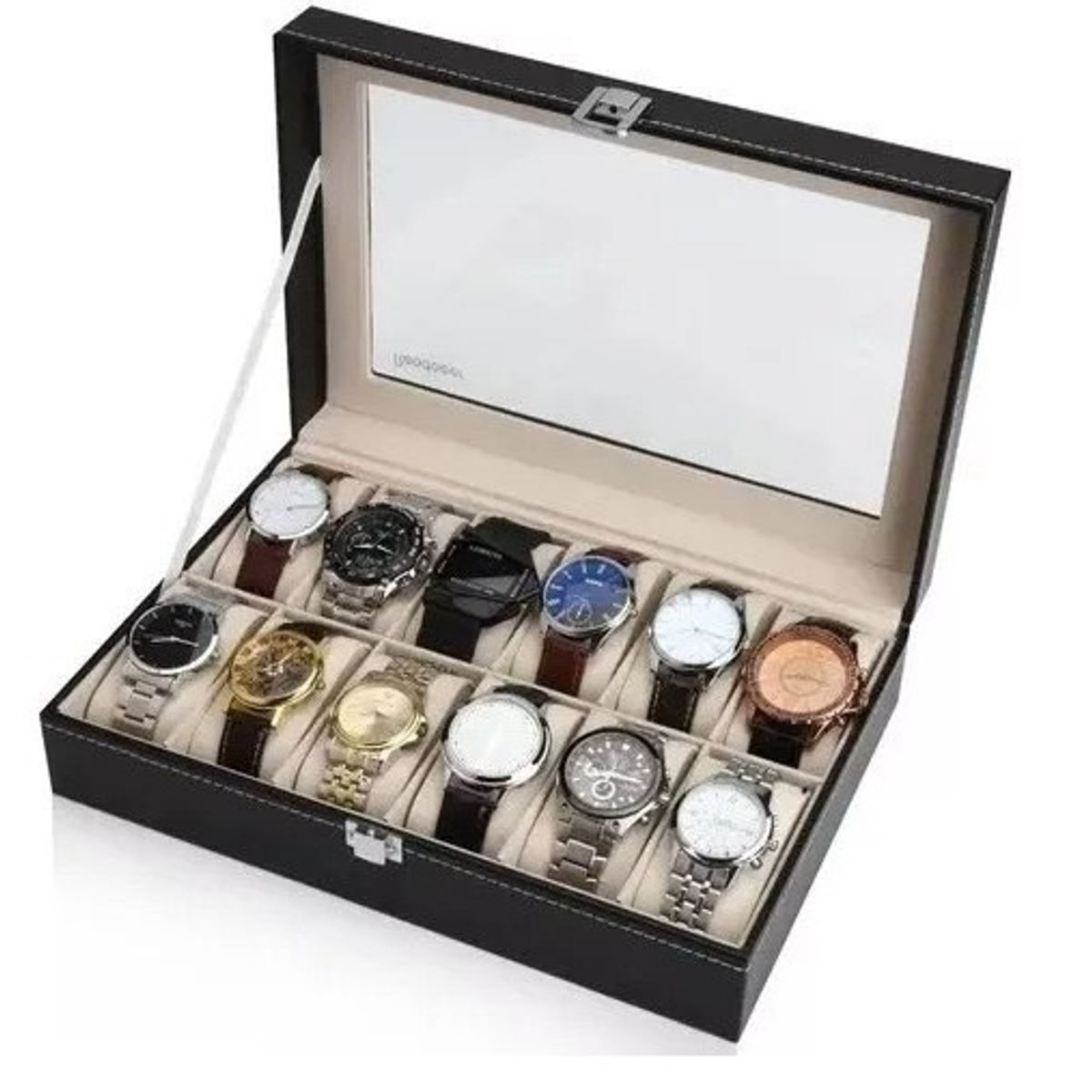 GENERICO - Caja Organizadora de Relojes 12 Espacios –Estuche Premium con Vidrio Ideal Regalo