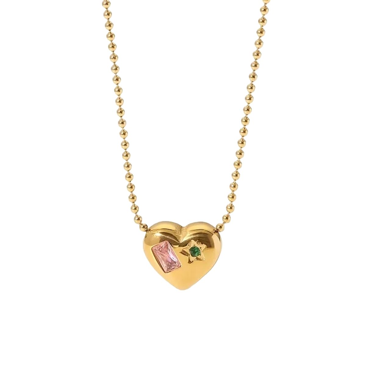 LUXURYJOYAS - Collar Corazón Oro 18k bañado Gemas Juvenil Mujer