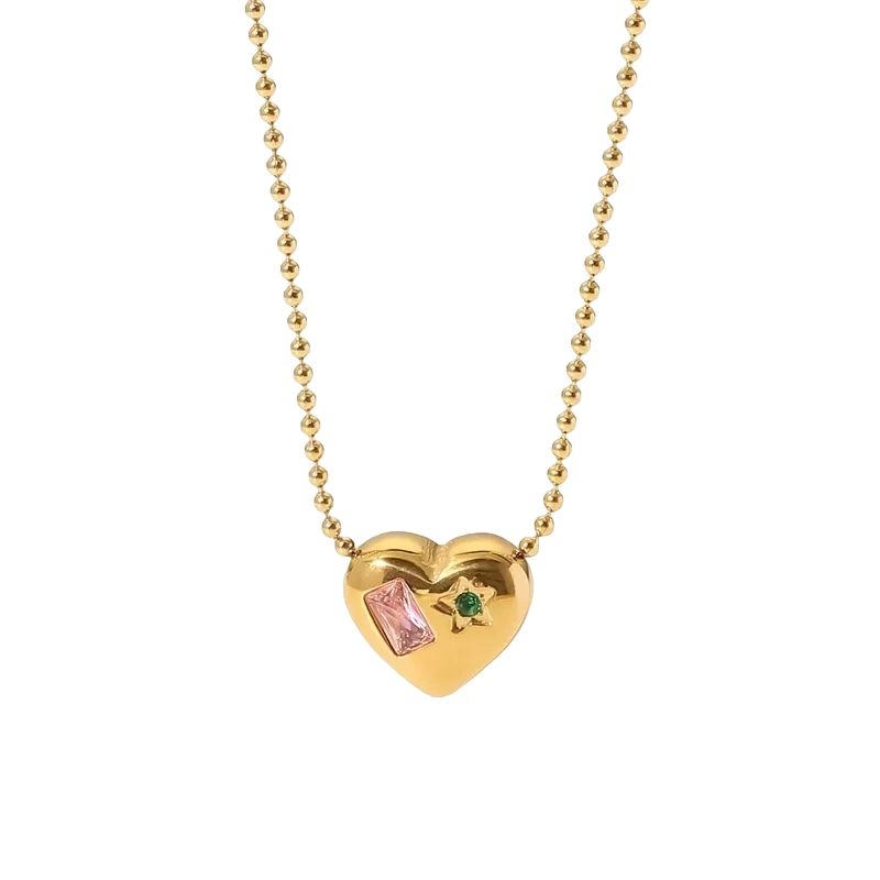 LUXURYJOYAS - Collar Corazón Oro 18k bañado Gemas Juvenil Mujer