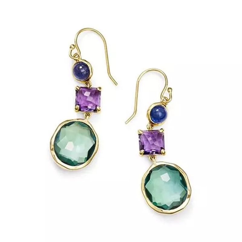 LUXURYJOYAS - Aros De Cristales Oro 24kt Multicolores Ntl bañado- Niña Mujer