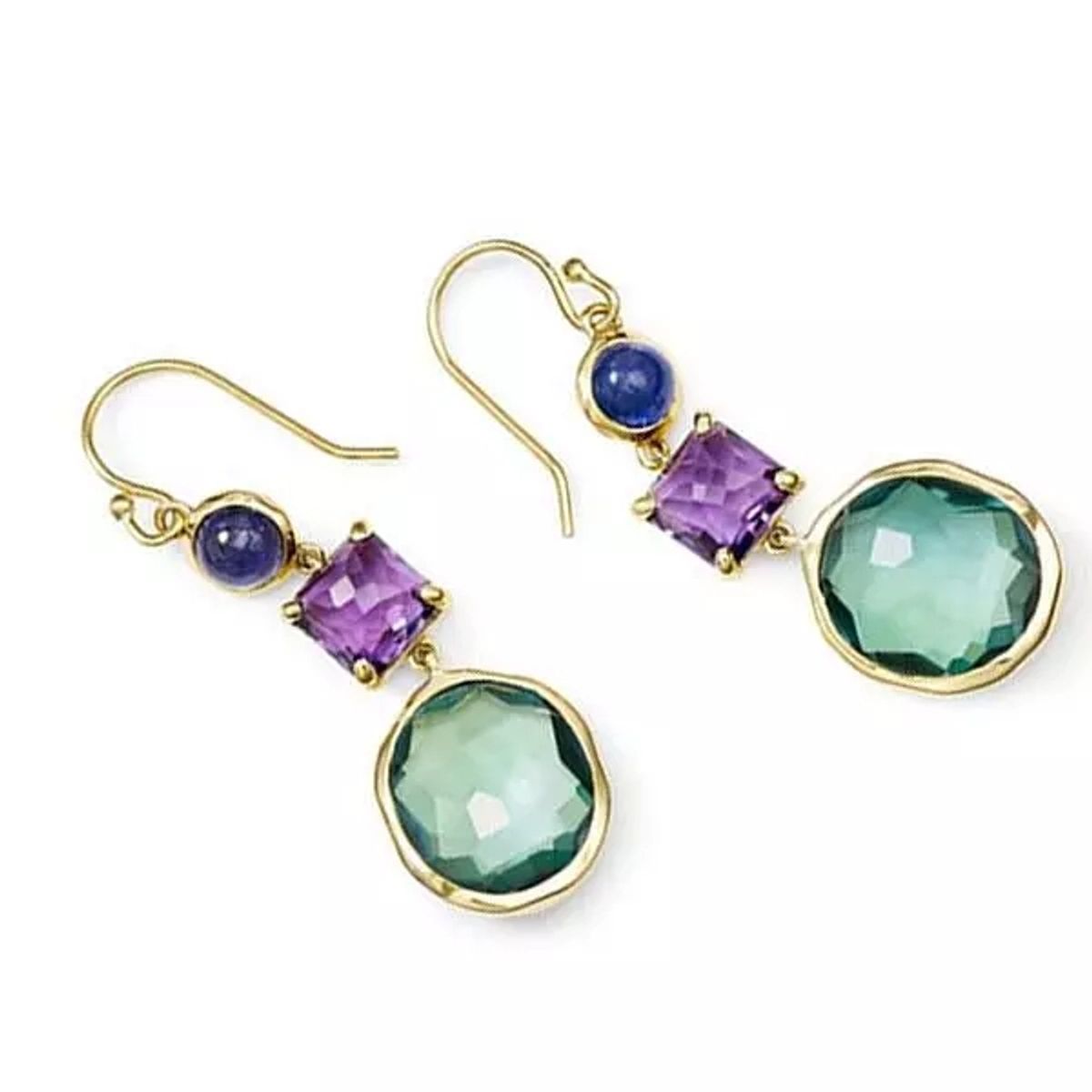 LUXURYJOYAS - Aros De Cristales Oro 24kt Multicolores Ntl bañado- Niña Mujer