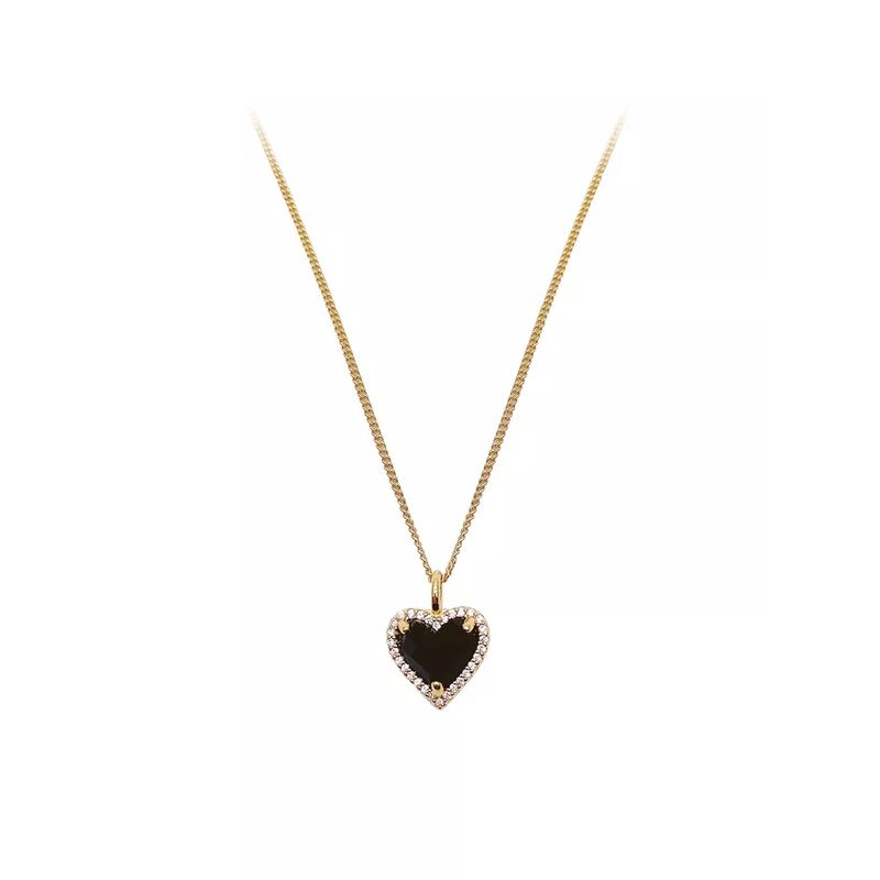 LUXURYJOYAS - Collar Corazón Negro Circones Oro 14K bañado Juvenil Mujer