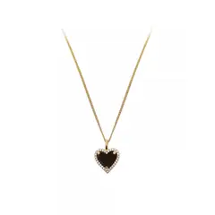 LUXURYJOYAS - Collar Corazón Negro Circones Oro 14K bañado Juvenil Mujer