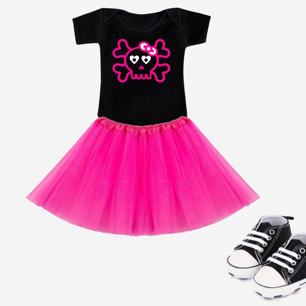 GENERICO - Conjunto Rockero Bebé Body Tutú Rock Zapatilla Calavera Bandas Rock