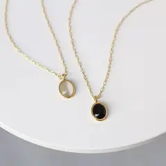 LUXURYJOYAS - Collar Oro 18kt bañado Con Dije De Piedra Pulida Exclusivo