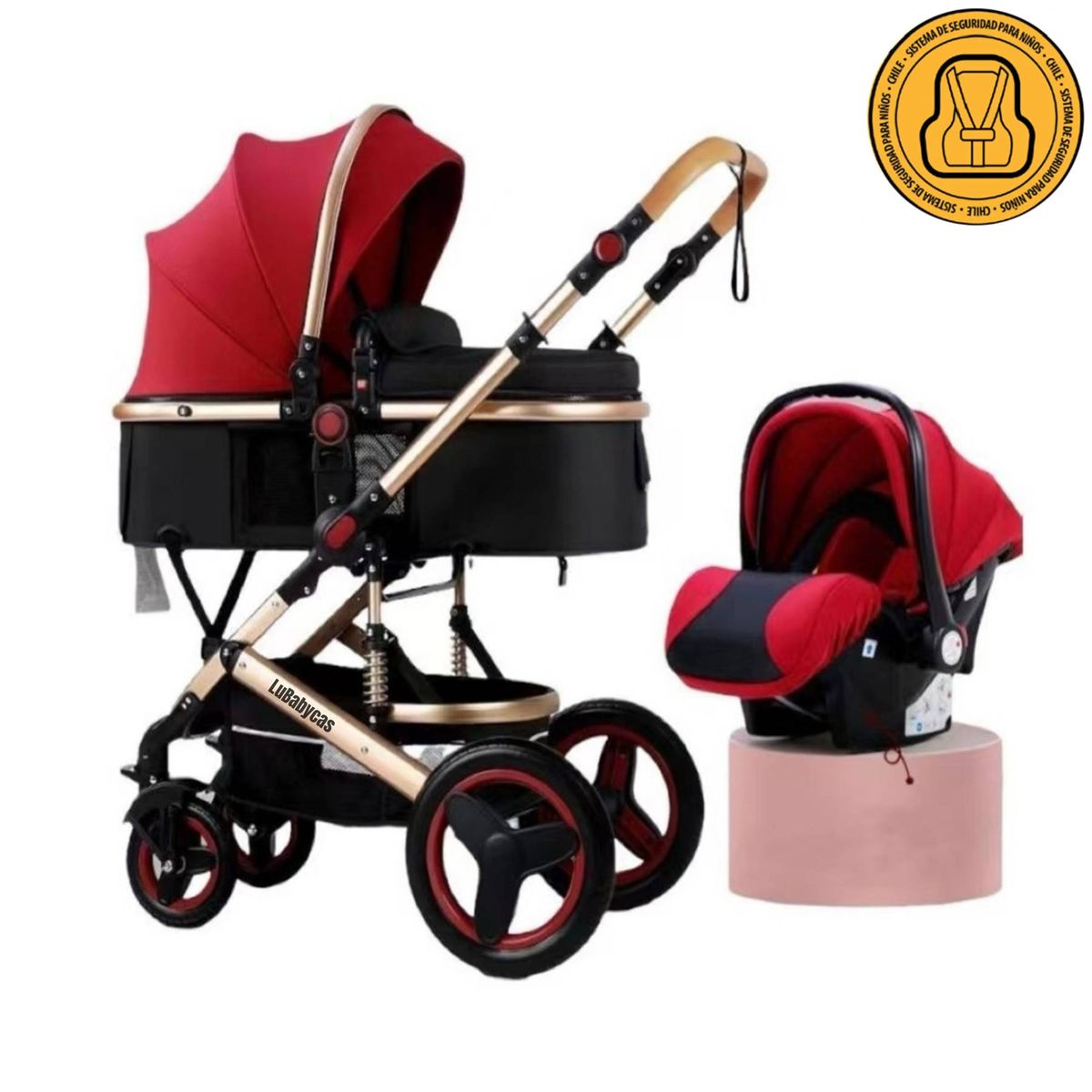 LUBABYCAS - Coche Travel System Con Accesorios Burdeos LuBabycas