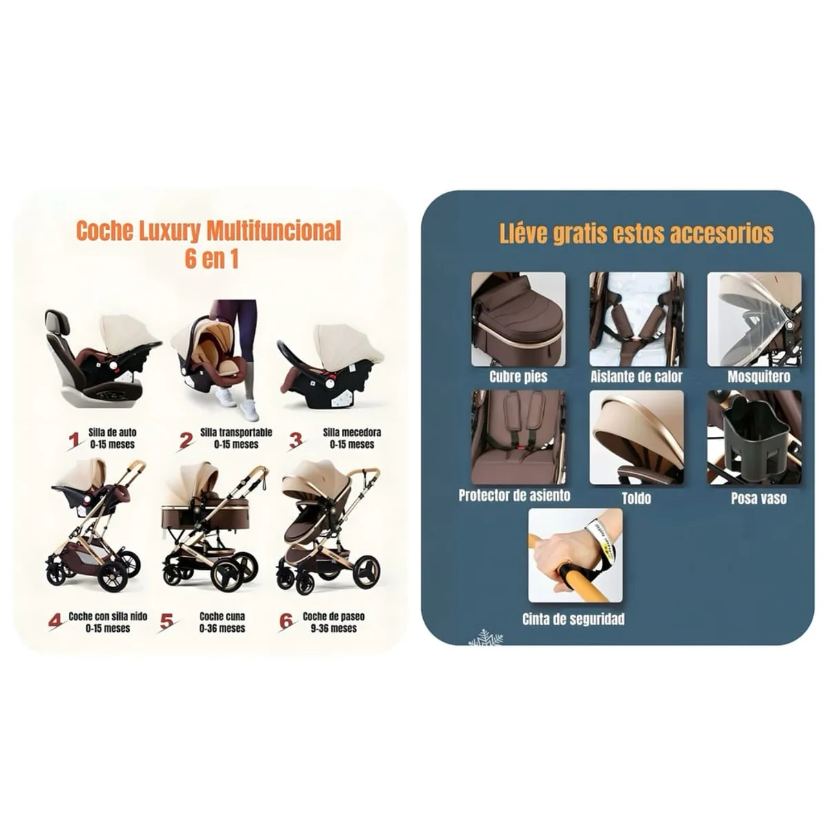 LUBABYCAS - Coche Travel System Con Accesorios Café LuBabycas