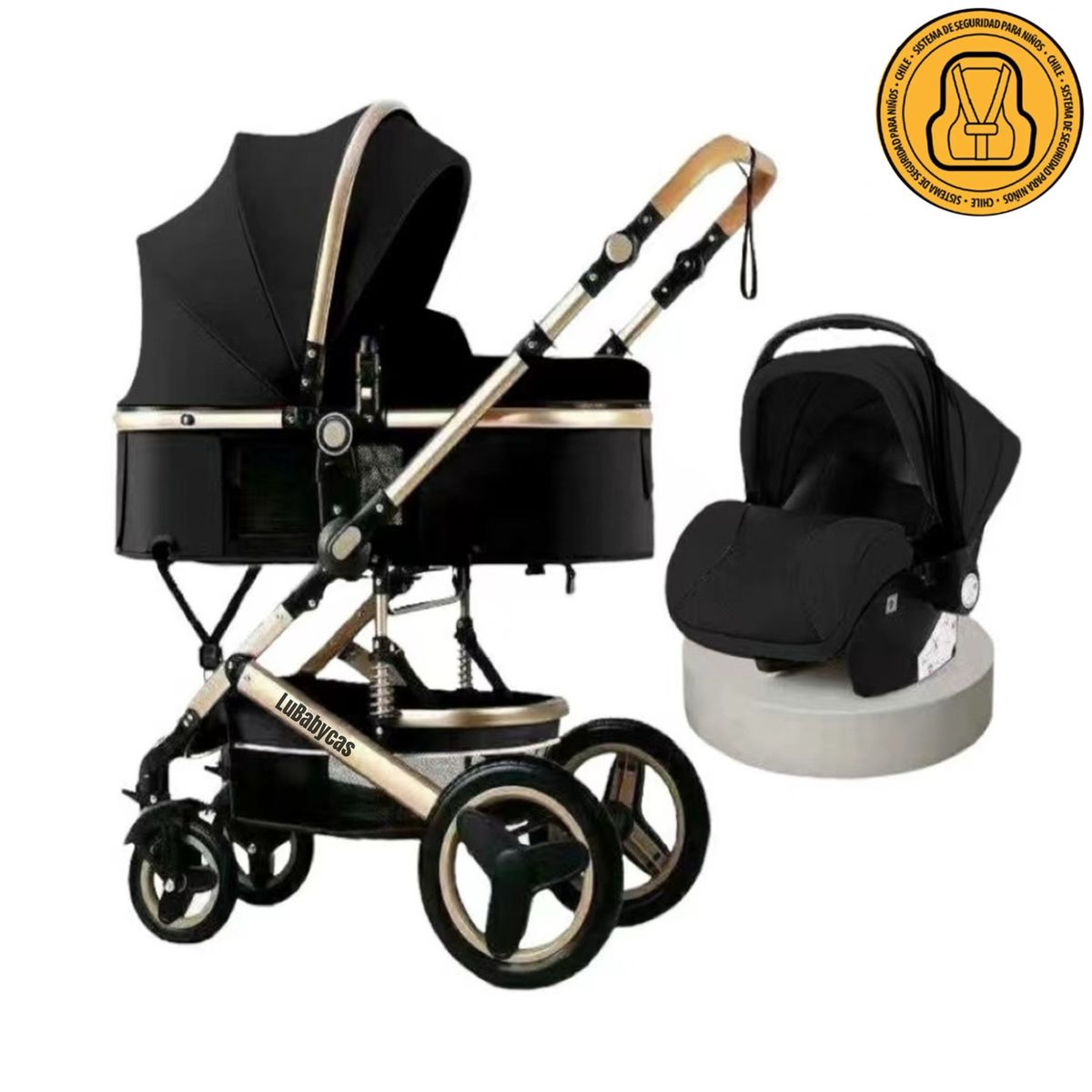 LUBABYCAS - Coche Travel System Con Accesorios Negro LuBabycas
