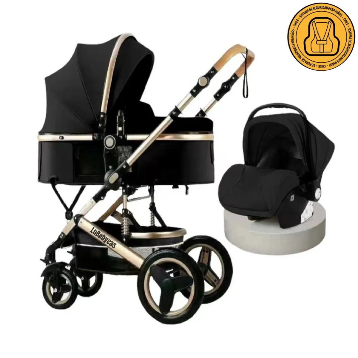 LUBABYCAS - Coche Travel System Con Accesorios Negro LuBabycas
