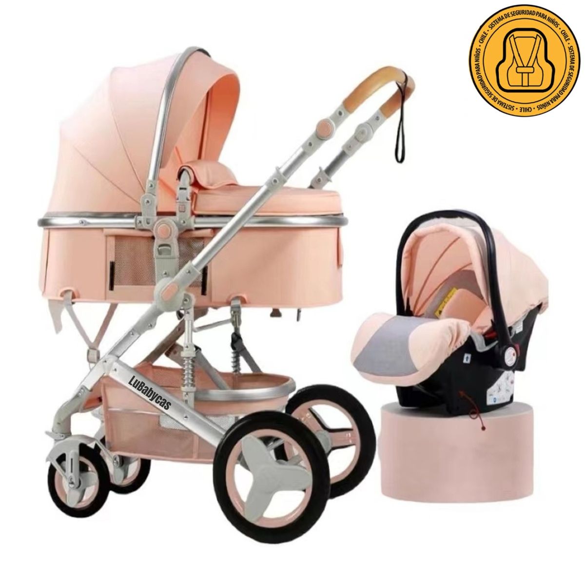 LUBABYCAS - Coche Travel System Con Accesorios Rosado LuBabycas