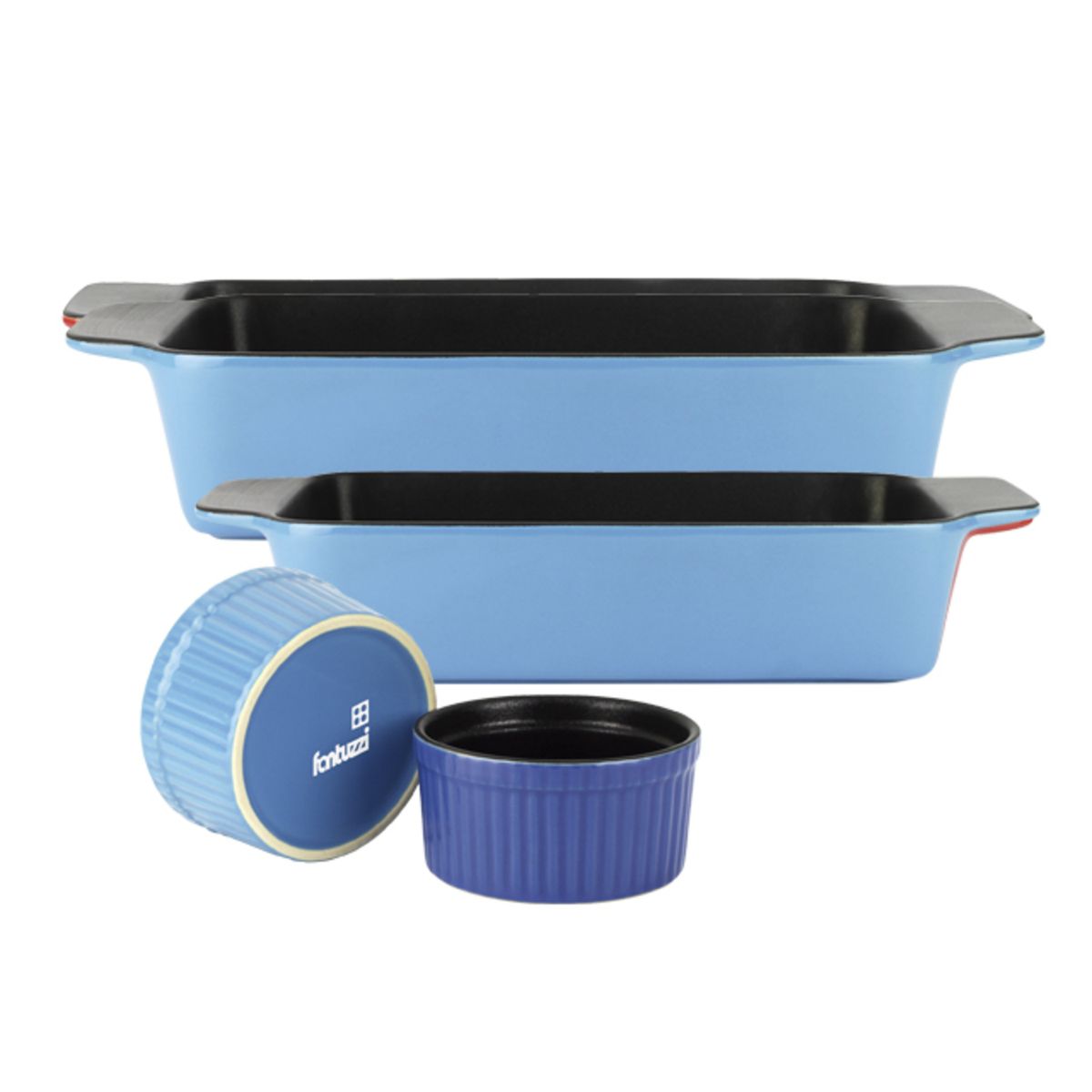 FANTUZZI - Set de Asaderas y Ramekines Cerámicos Antiadherentese Océano Fantuzzi