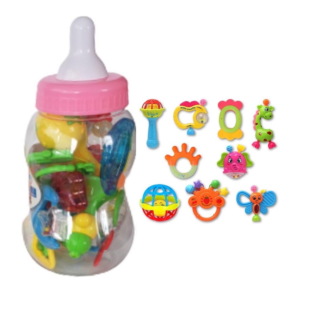 KIVARA - Set Sonajeros Cascabel Mordedor Bebe Rosado 9 Piezas