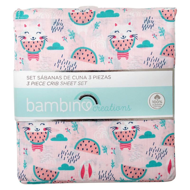 BAMBINO - Set Sábanas de Cuna Rosado Sandias Bambino