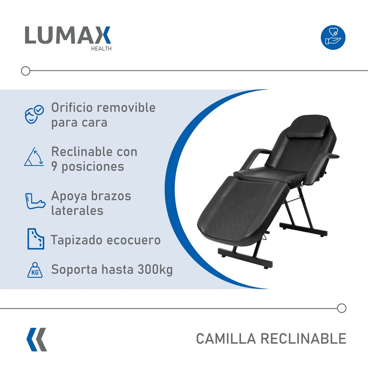 LUMAX - Camilla Reclinable Para Masajes Depilacion y Tatuajes Negra