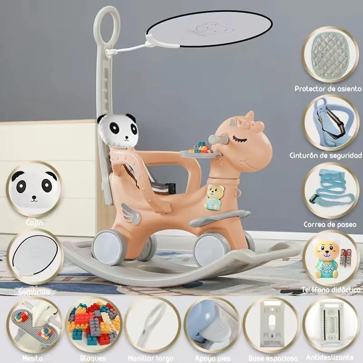 LUBABYCAS - Correpasillo Andador Balance 3 En 1 Con Accesorios Rosado