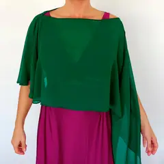 MARIA PASKARO - Tapado Capa Multiforma Catania Verde Botella Gasa