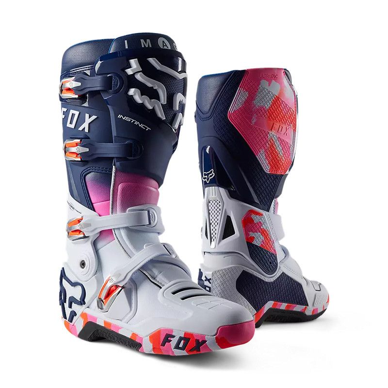 FOX - Botas Moto Instinct Ryvr Edicion Limitada Blanco/Azul/Rosado Fox FOX