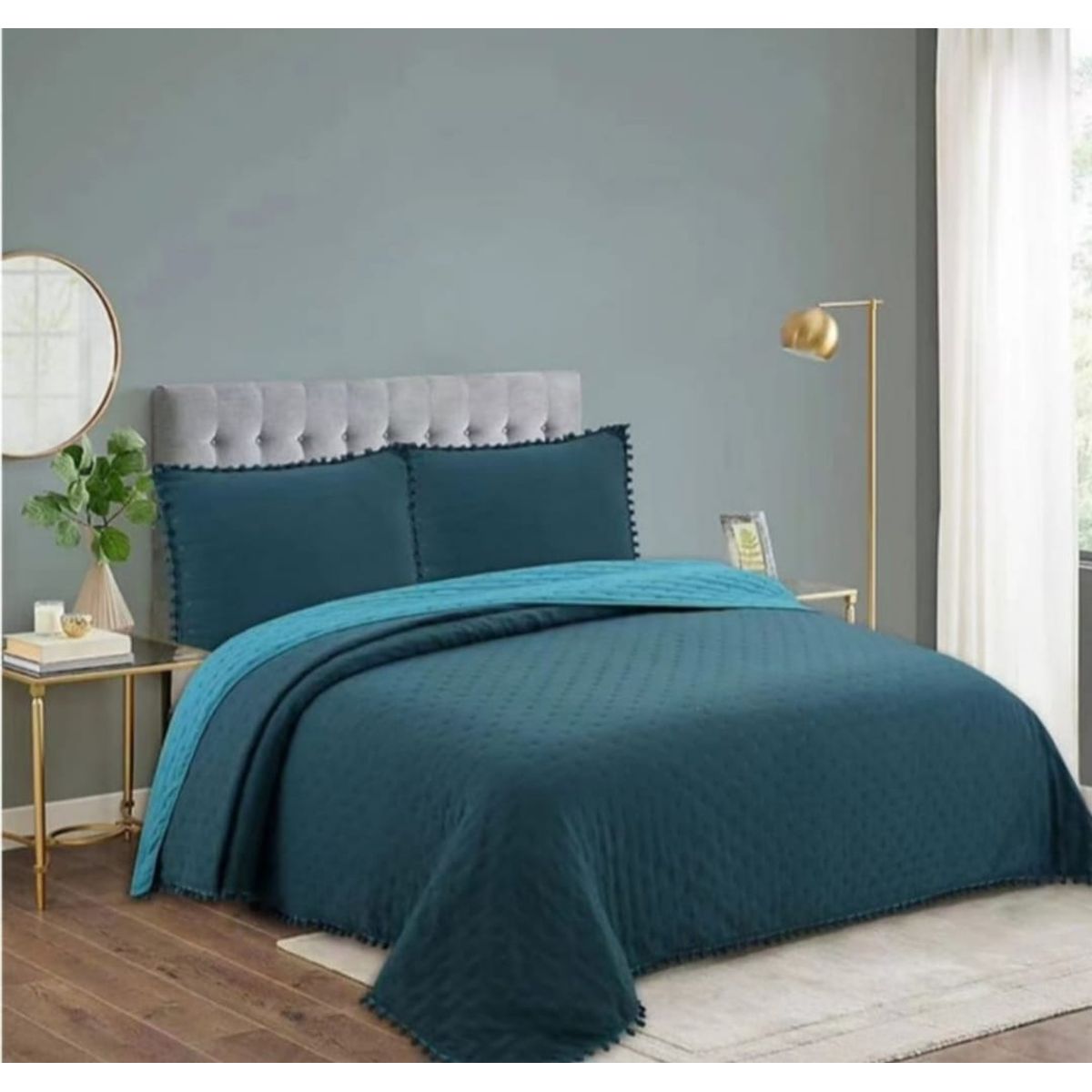 GENERICO - Cobertor de Verano Reversible 2 Plazas 100% Algodón - Petroleo y Turquesa