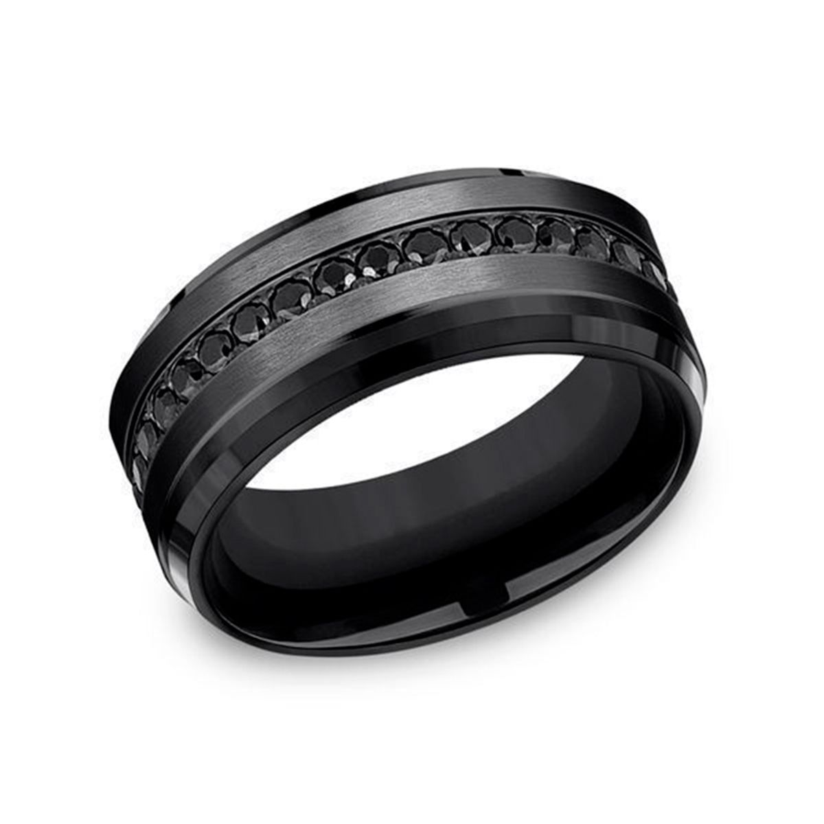 BOOMZAIR - Anillo Tungsteno Negro Fino Con Zirconita Suiza Para Hombre