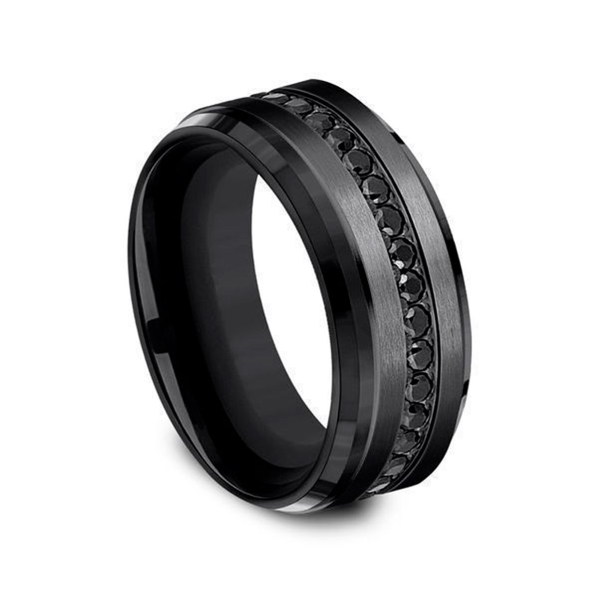 BOOMZAIR - Anillo Tungsteno Negro Fino Con Zirconita Suiza Para Hombre