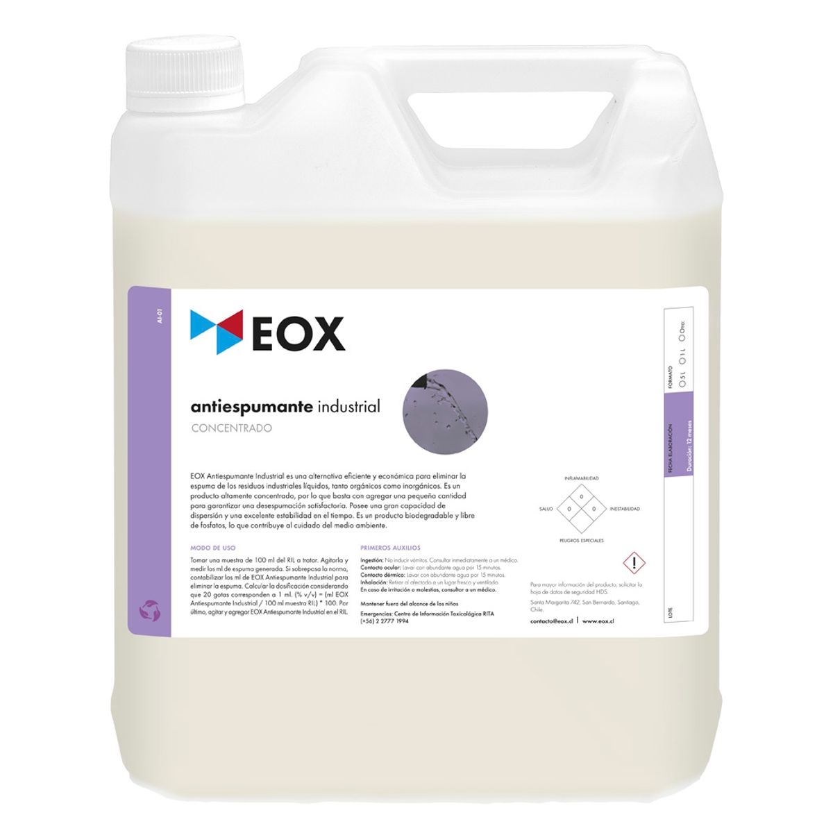 GENERICO - Antiespumante Industrial Concentrado Eox 5 Litros