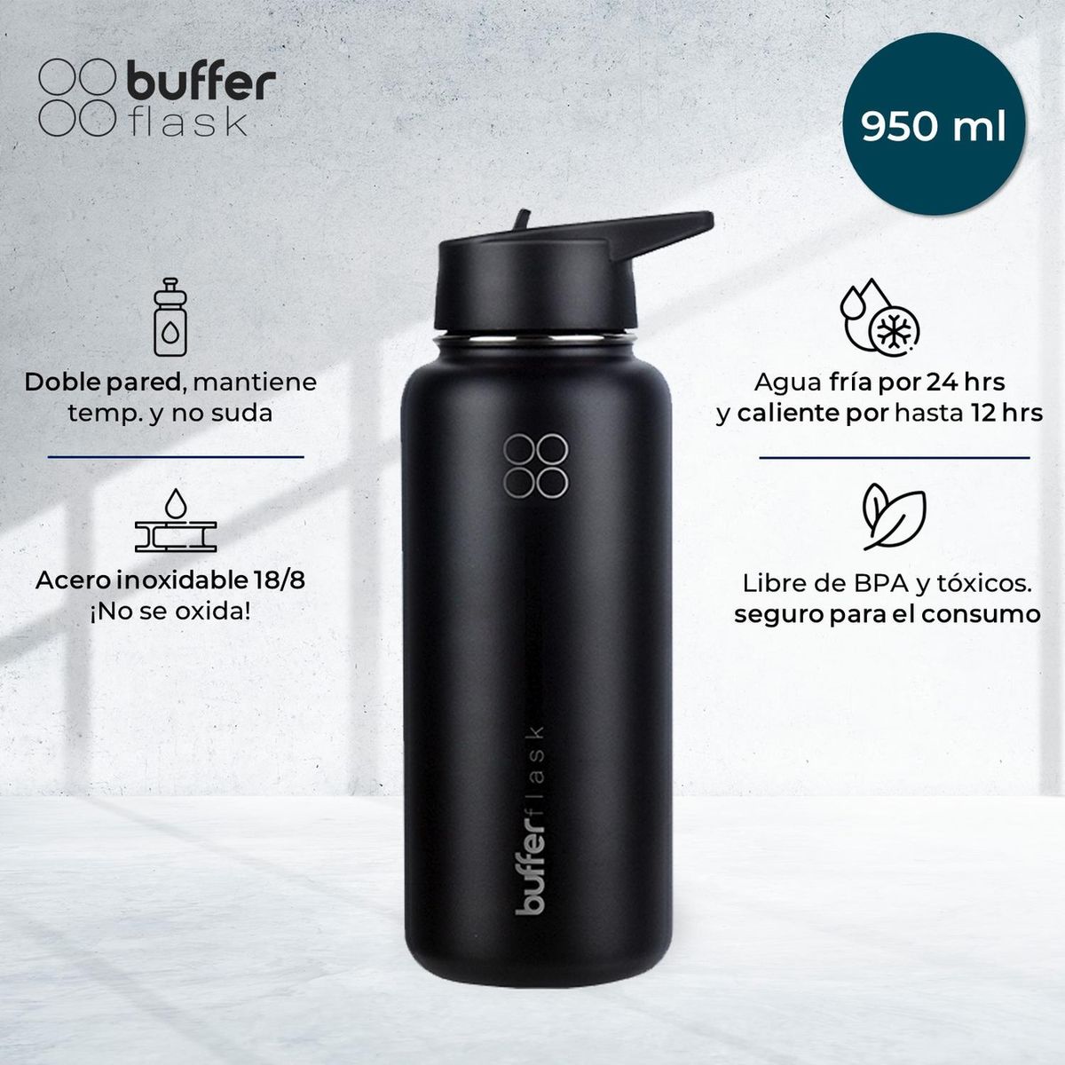 BUFFER FLASK - Termo Botella Agua Termica Acero Inox + Tapas - Ocre