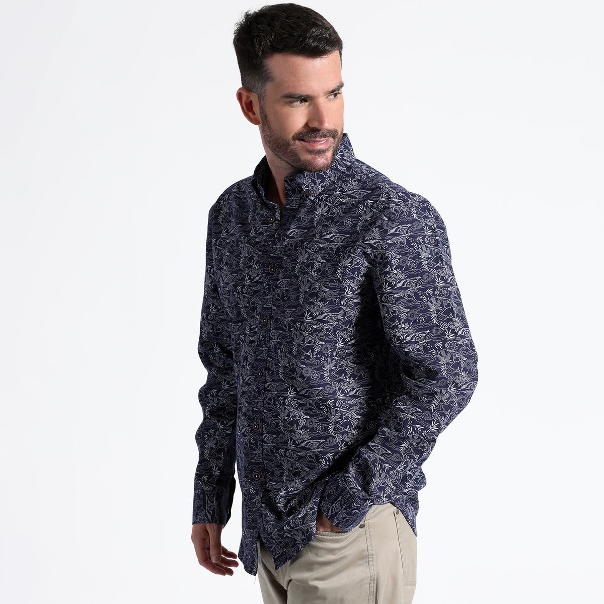 KOTTING - Camisa Oxford Estampada Manga Larga Slim Fit KOTTING