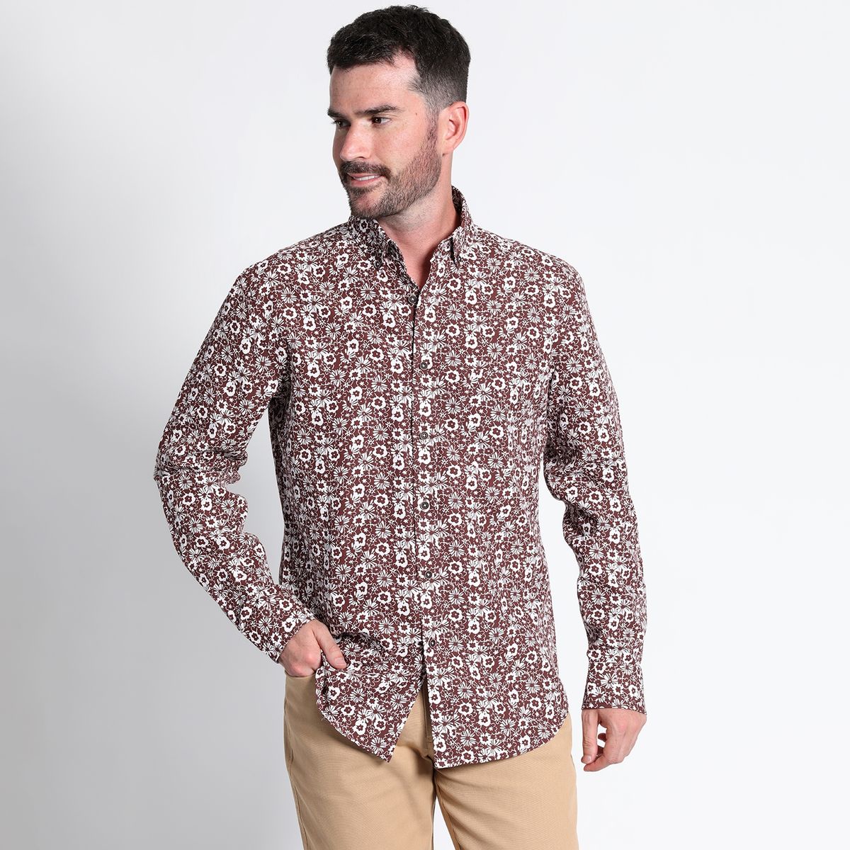 KOTTING - Camisa Oxford Estampada Manga Larga Slim Fit KOTTING