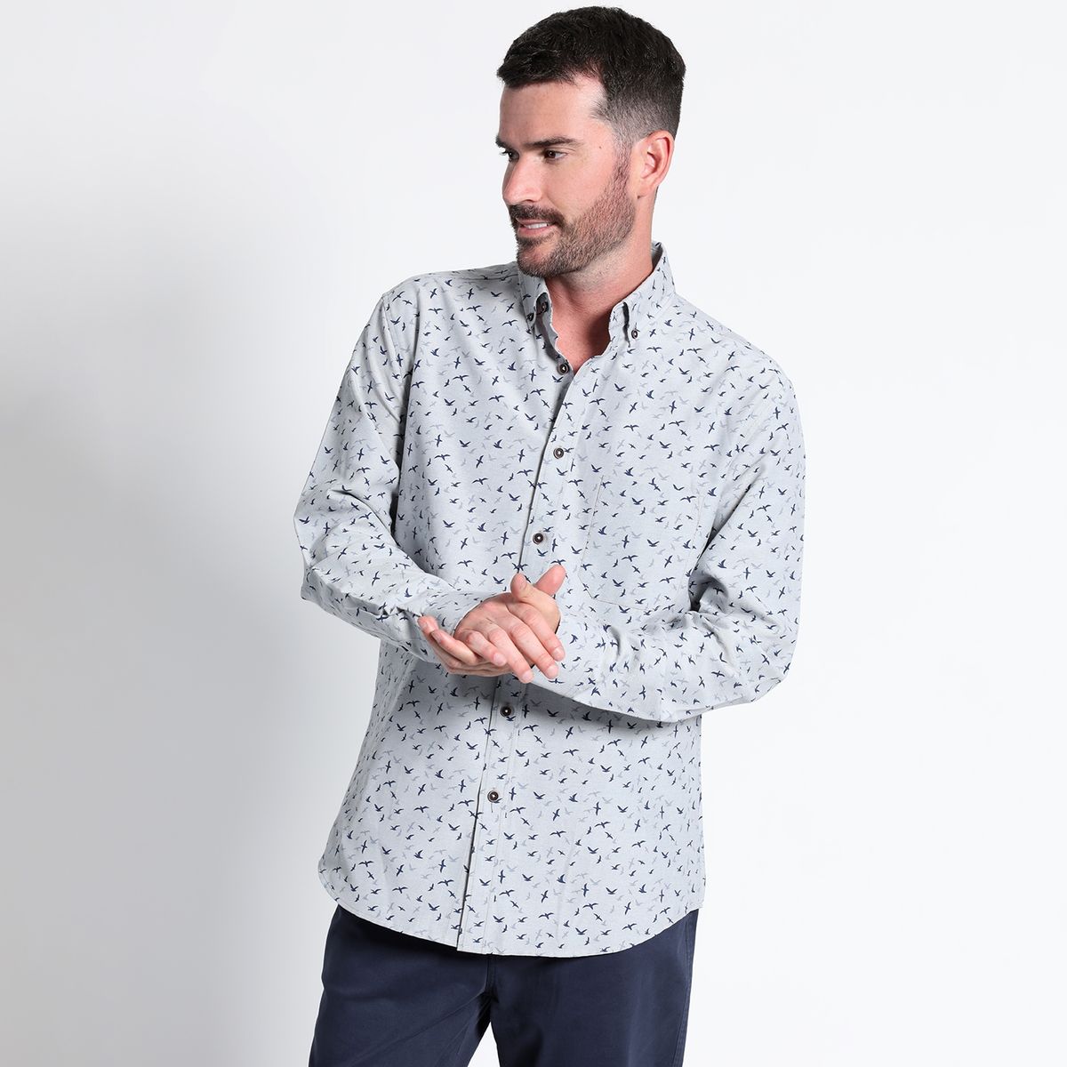 KOTTING - Camisa Oxford Estampada Manga Larga Slim Fit KOTTING