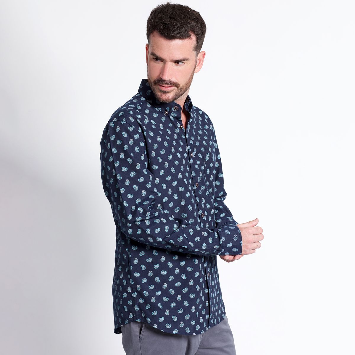 KOTTING - Camisa Oxford Estampada Manga Larga Slim Fit KOTTING