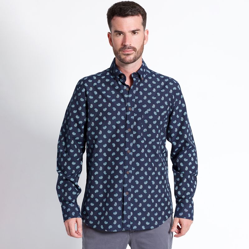 KOTTING - Camisa Oxford Estampada Manga Larga Slim Fit KOTTING