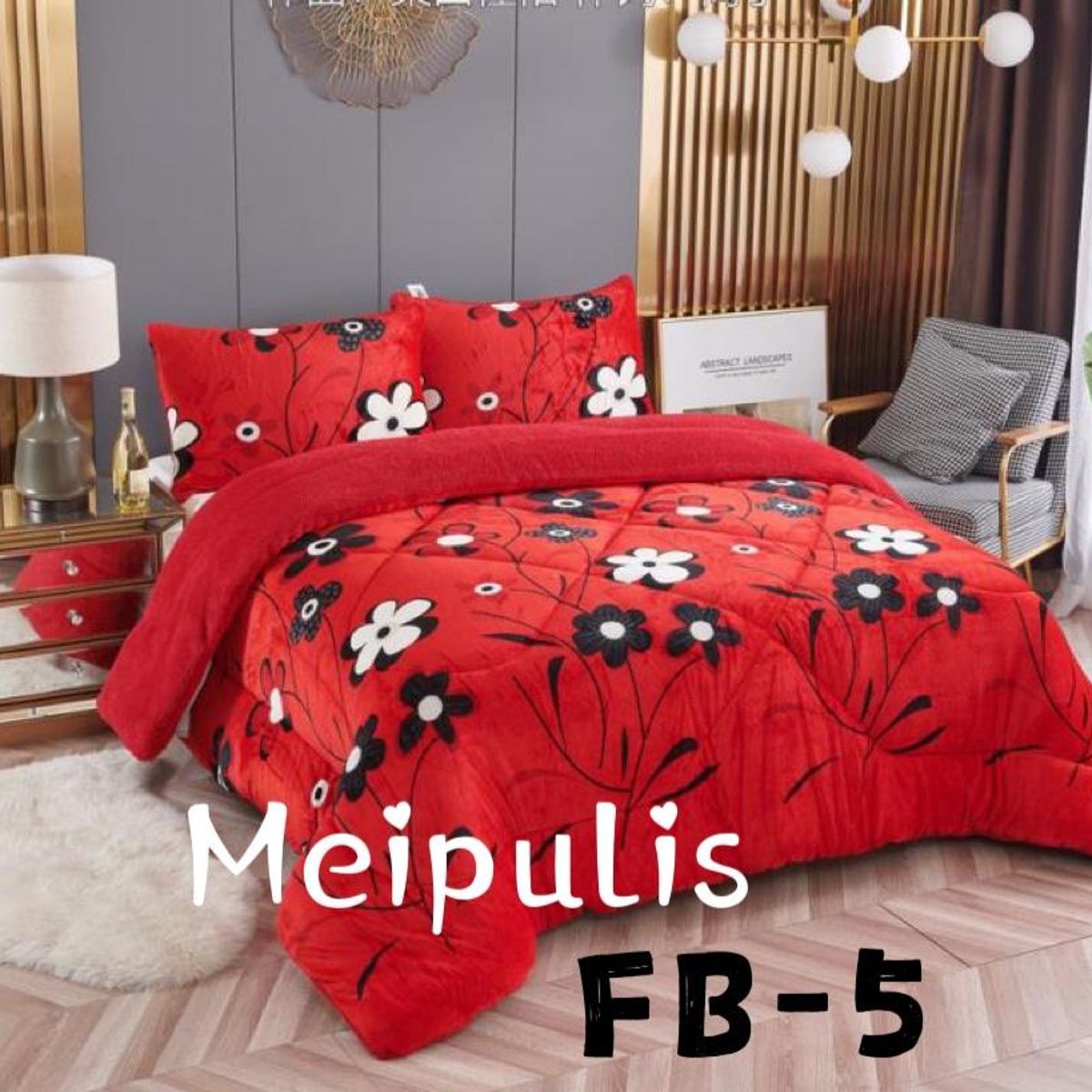 GENERICO - Cobertor de invierno Plush con chiporro 2 Plazas - Color Rojo Floreado 1008