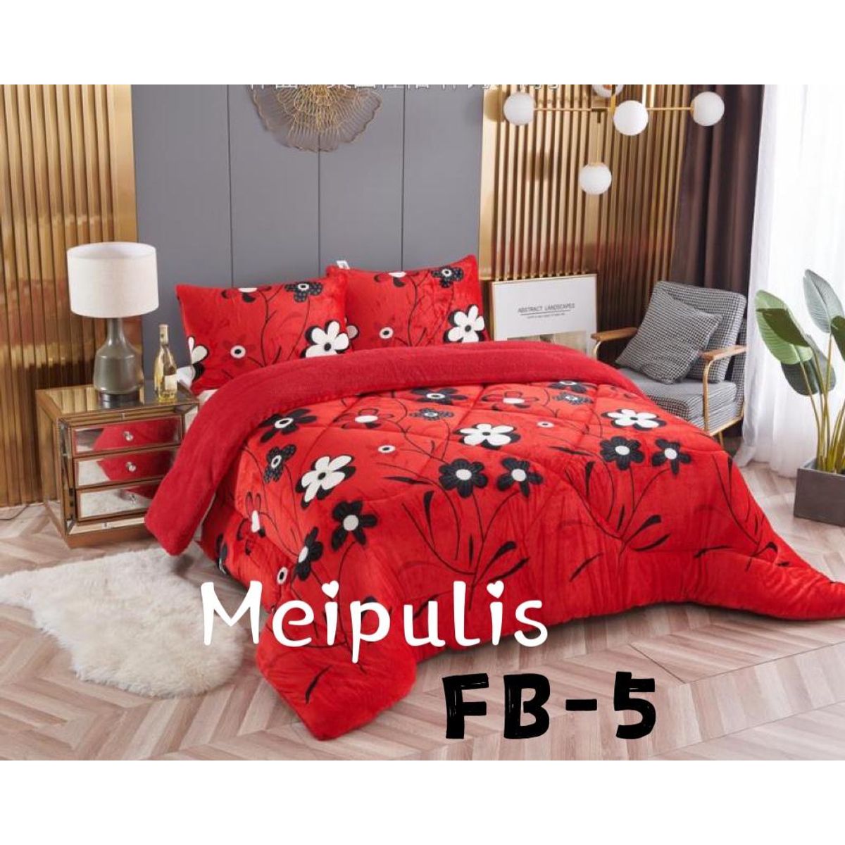 GENERICO - Cobertor de invierno Plush con chiporro 2 Plazas - Color Rojo Floreado 1008