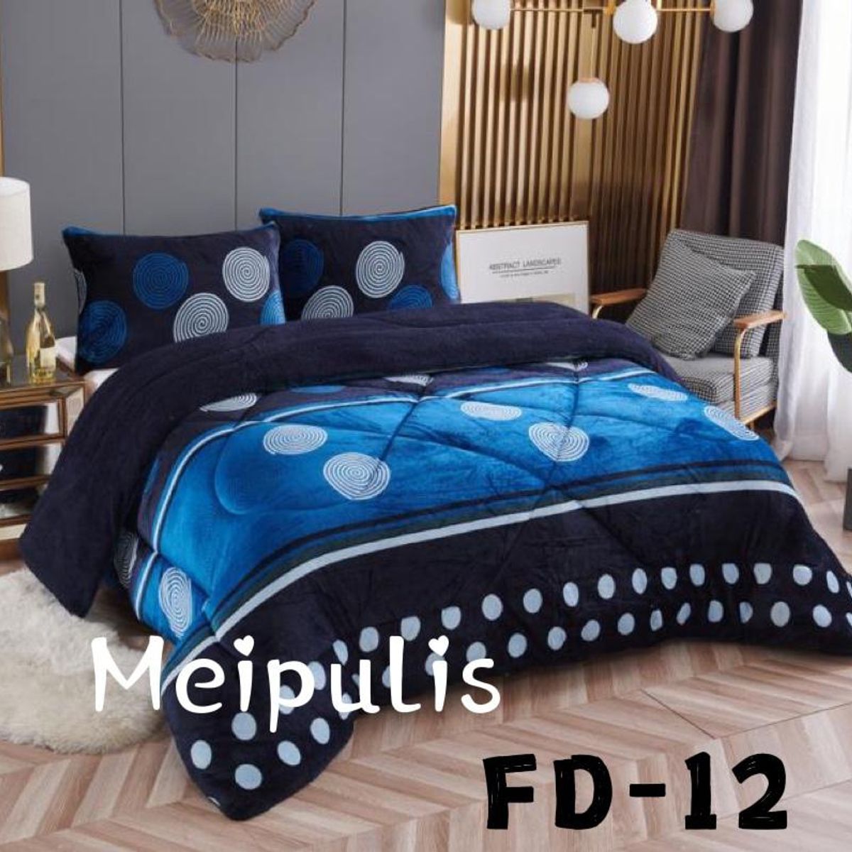 GENERICO - Cobertor de invierno Plush con chiporro 2 Plazas - Azul Circulos