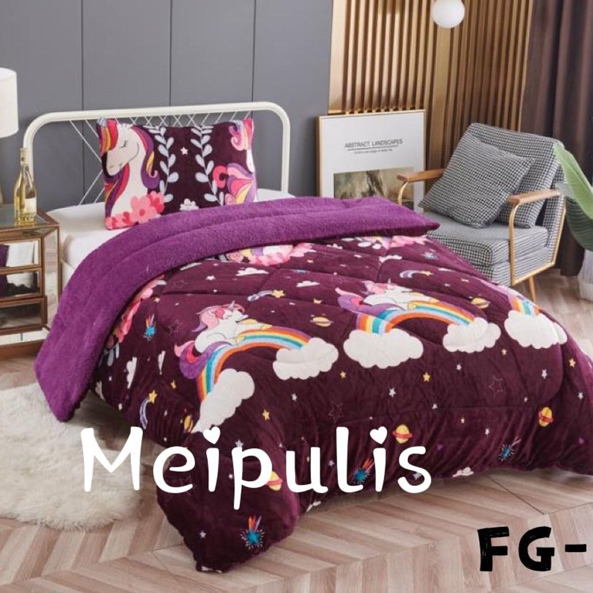 GENERICO - Cobertor de Invierno Plush con Chiporro 1,5 Plaza Unicornio