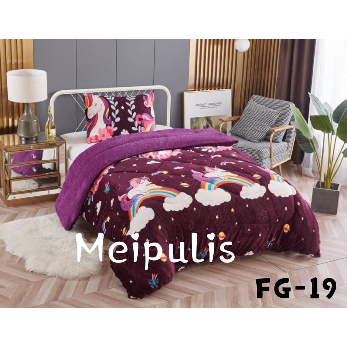 GENERICO - Cobertor de Invierno Plush con Chiporro 1,5 Plaza Unicornio