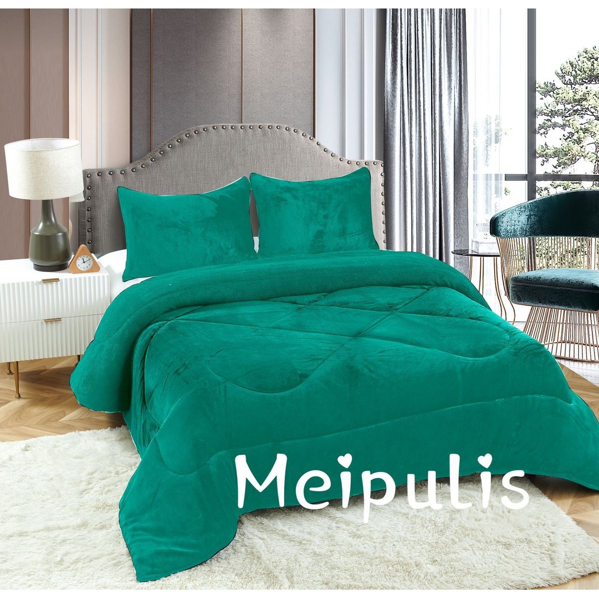 GENERICO - Plumon Sherpa Cobertor de invierno de plush y chiporro 2 Plazas - Turquesa