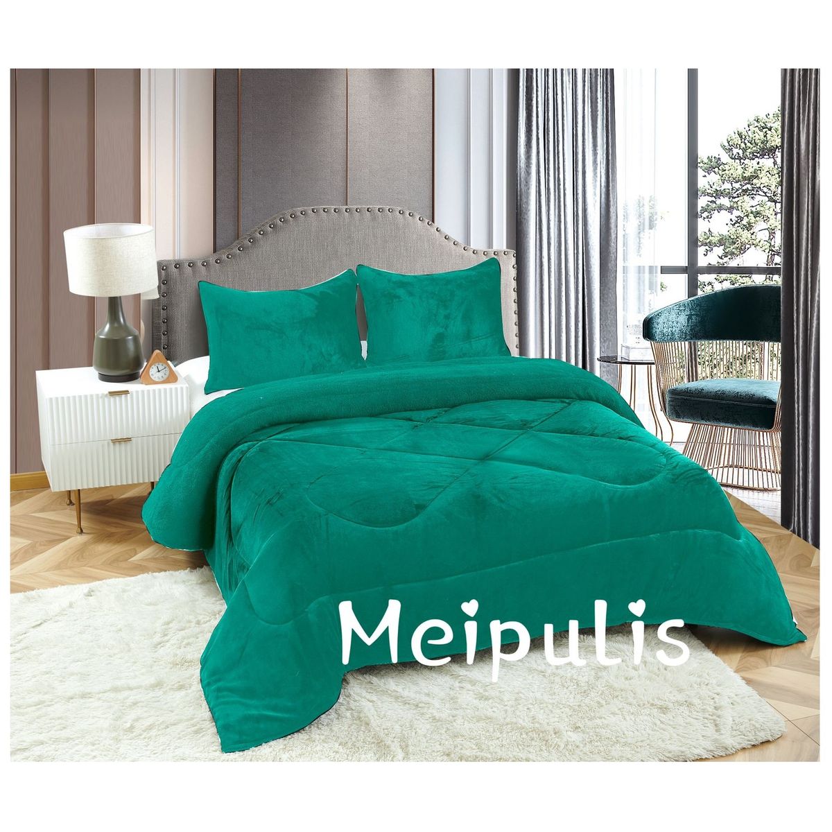 GENERICO - Plumon Sherpa Cobertor de invierno de plush y chiporro 2 Plazas - Turquesa