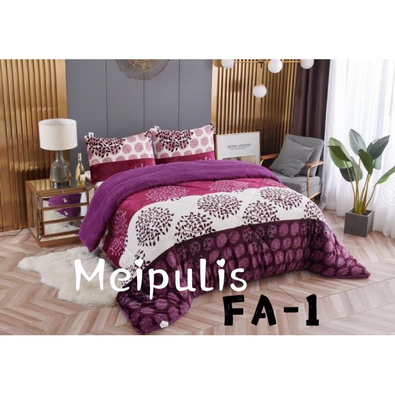 GENERICO - Plumon Cobertor de invierno de plush y chiporro 2 Plazas Morado Blanco