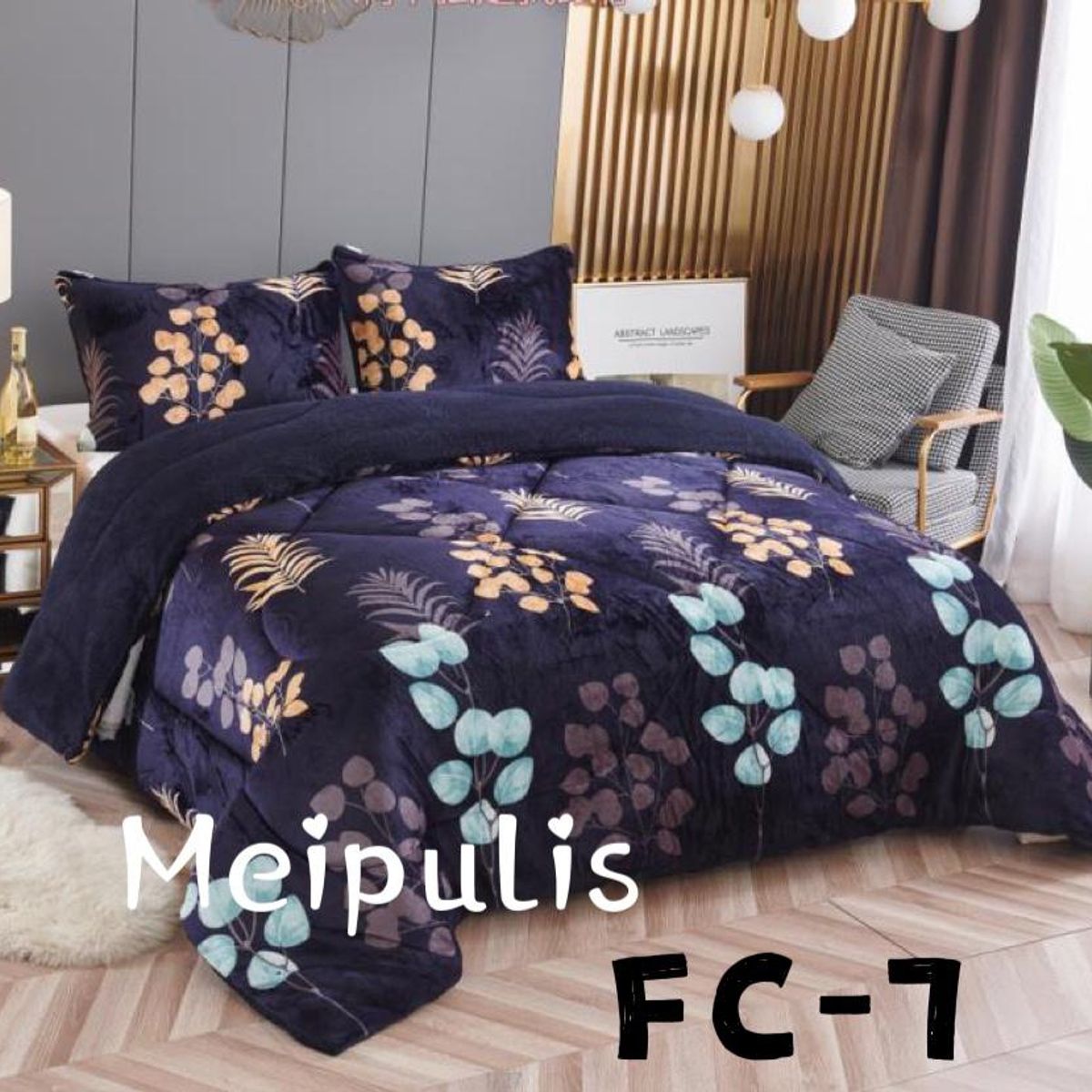 GENERICO - Plumon Cobertor de invierno de plush y chiporro 2 Plazas - Azul Flor