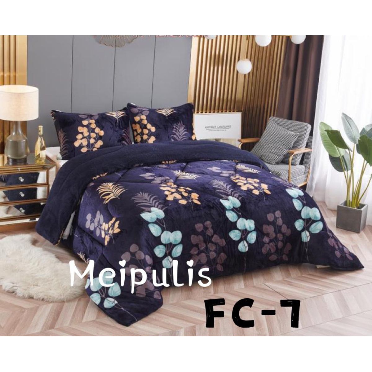 GENERICO - Plumon Cobertor de invierno de plush y chiporro 2 Plazas - Azul Flor