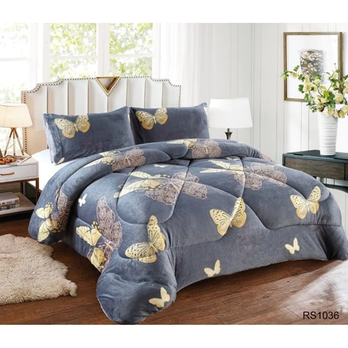 GENERICO - Plumon Cobertor de invierno de plush y chiporro 2 Plazas - Mariposas