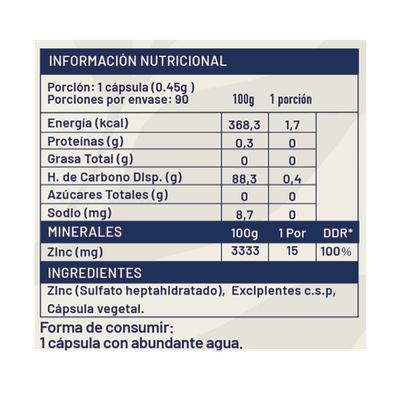 Imagen 2 del producto Zinc 90 Cápsulas 450 Mg