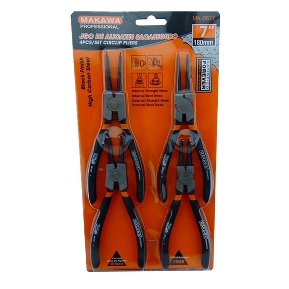 MAKAWA - Set Juego Kit De Alicates Sacaseguros 7 Pulgadas Mk-0577