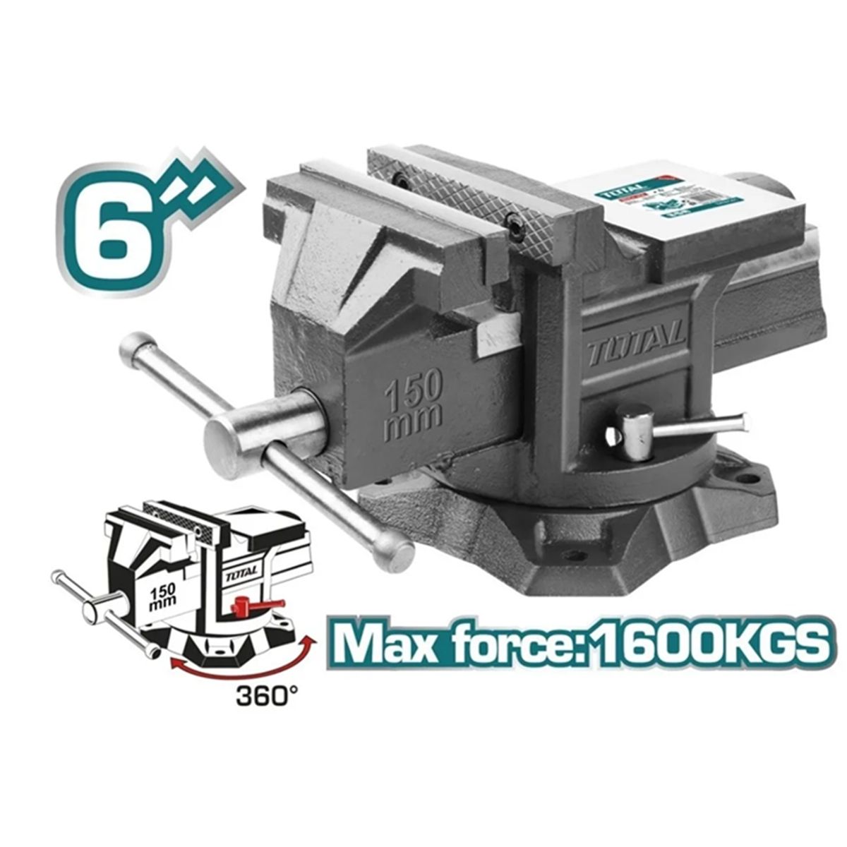 TOTAL TOOLS - Tornillo De Banco Mecanico Base Giratoria 6 Pulgadas