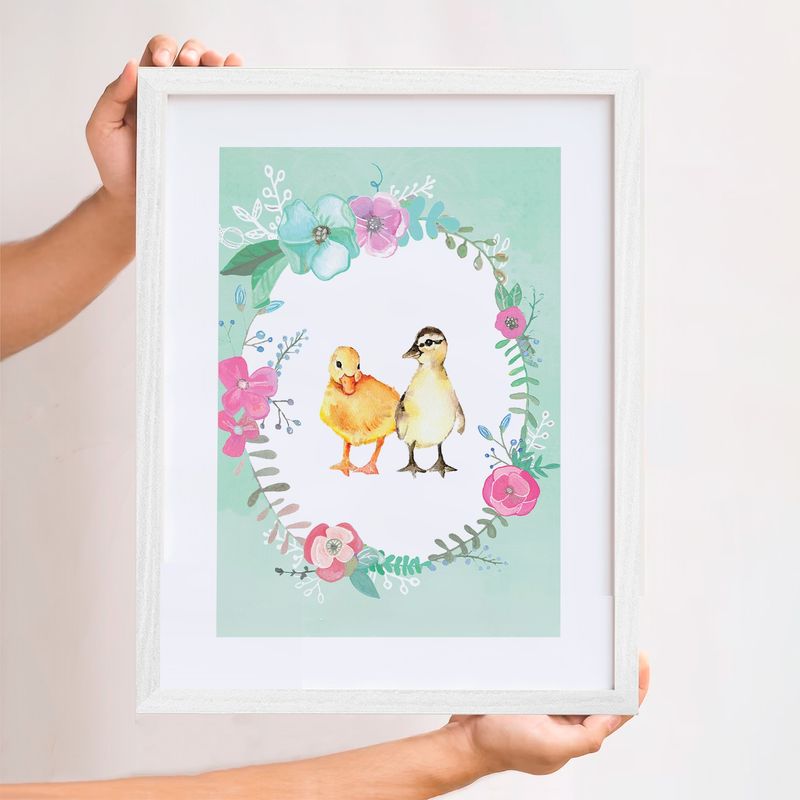 DECORACION PAJARITO - Cuadro decoración infantil Patitos entre Flores