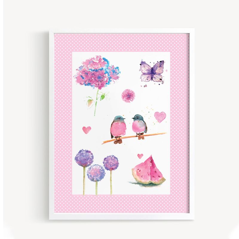 DECORACION PAJARITO - Cuadro decorativo femenino niña rosado