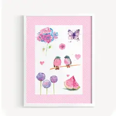 DECORACION PAJARITO - Cuadro decorativo femenino niña rosado