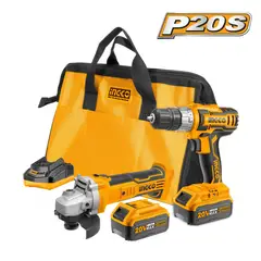 INGCO - Combo Taladro Esmeril Inalámbrico Industrial 20V 4Ah P20S CKLI2009