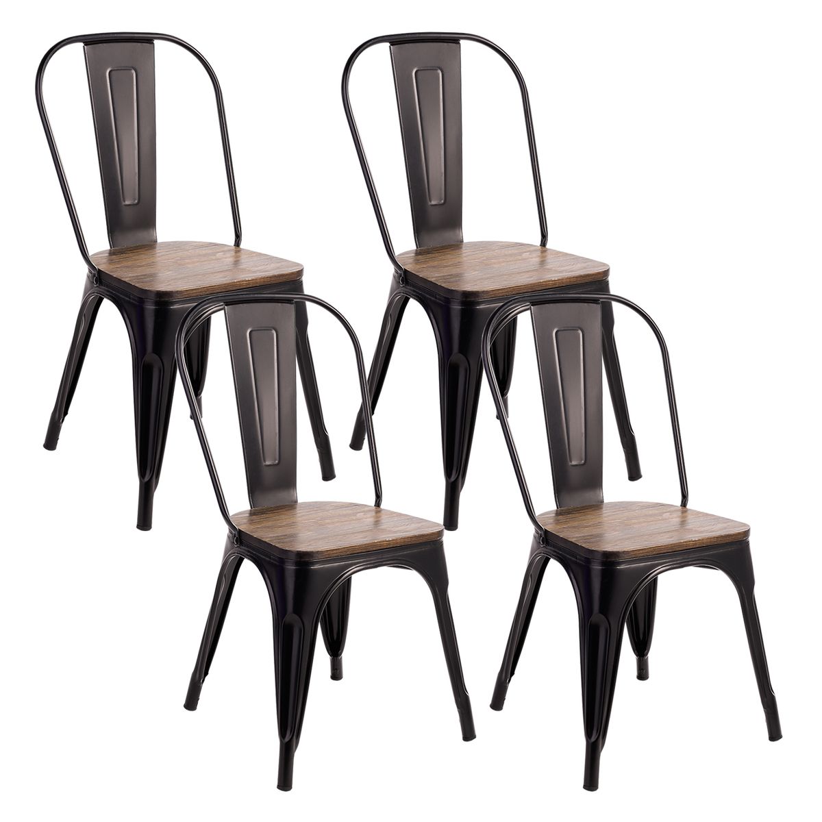 NOVAHUS - Pack 4 Silla Tolix Vintage Con Asiento De Madera Negro